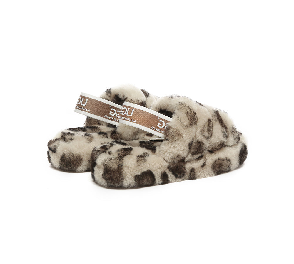 AUSTRALIAN SHEPHERD® UGG Kids Fluffy Slides Slingback Leopard Puffy