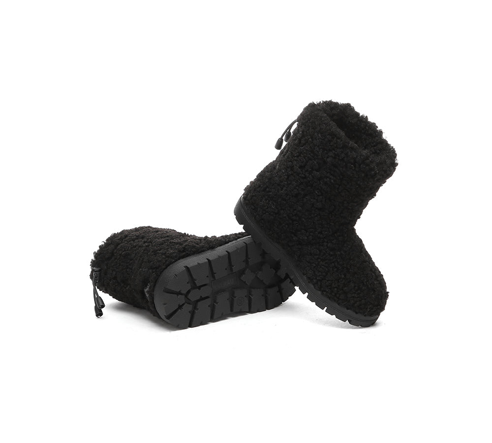 EVERAU® UGG Kids Sheepskin Wool Plush Adjustable Drawstring Boots Peggy