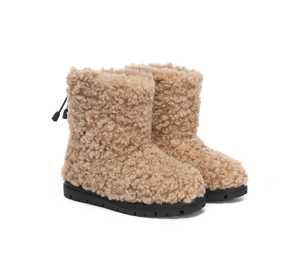 EVERAU® UGG Kids Sheepskin Wool Plush Adjustable Drawstring Boots Peggy