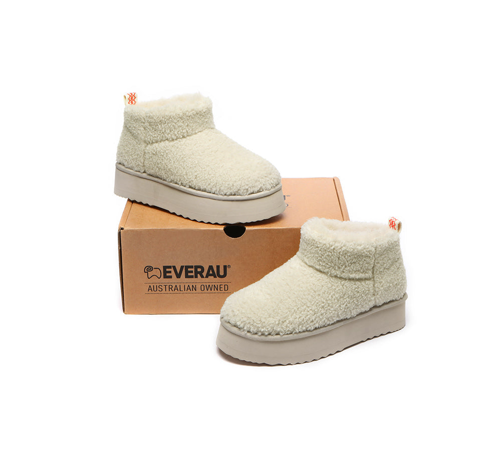 EVERAU® UGG Sheepskin Wool Plush Ankle Boots Ultra Platform Teddycozy