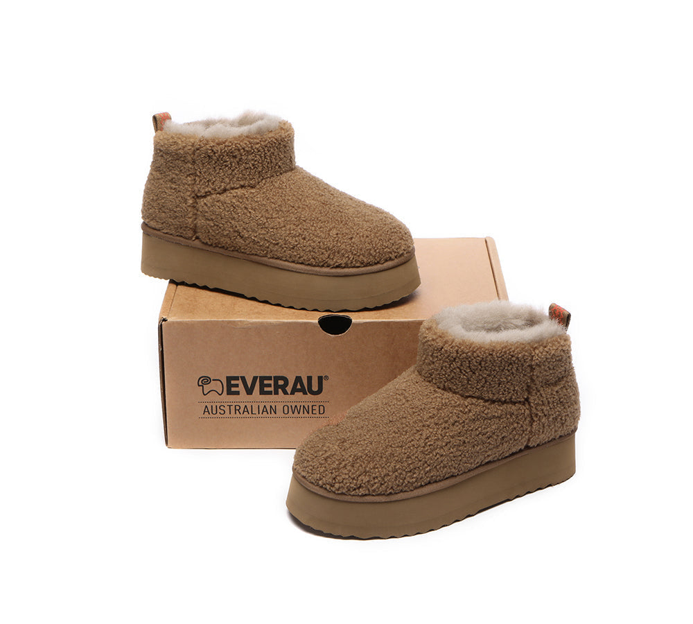EVERAU® UGG Sheepskin Wool Plush Ankle Boots Ultra Platform Teddycozy