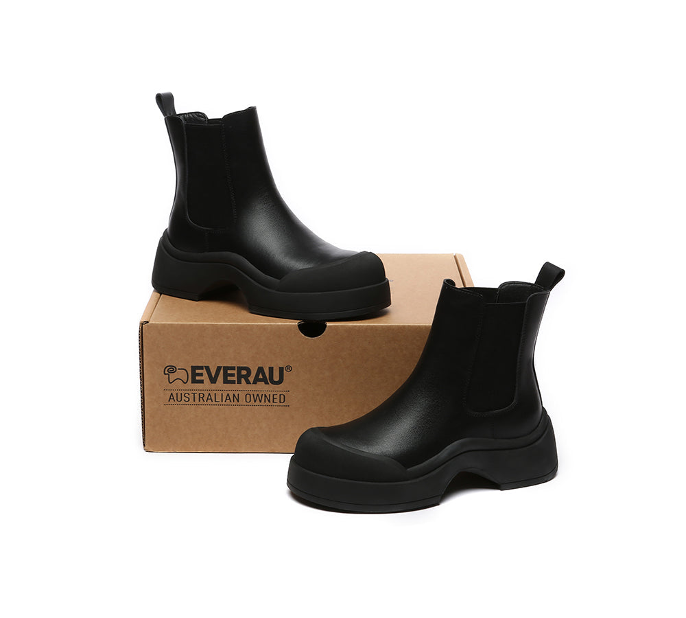 EVERAU® Women Leather Ankle Chunky Fashion Boots Mindy