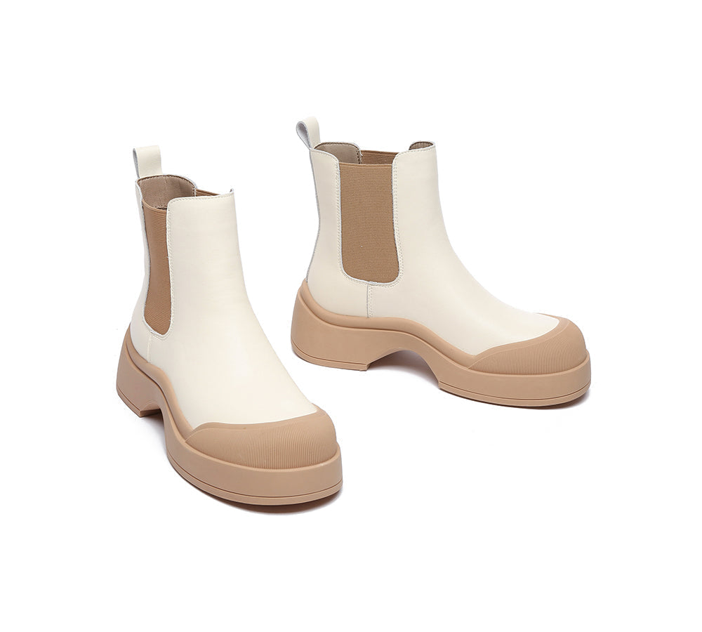 EVERAU® Women Leather Ankle Chunky Fashion Boots Mindy