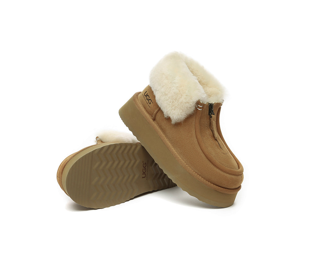 AUSTRALIAN SHEPHERD® UGG Boots Sheepskin Wool Ankle Mini Zip Platform