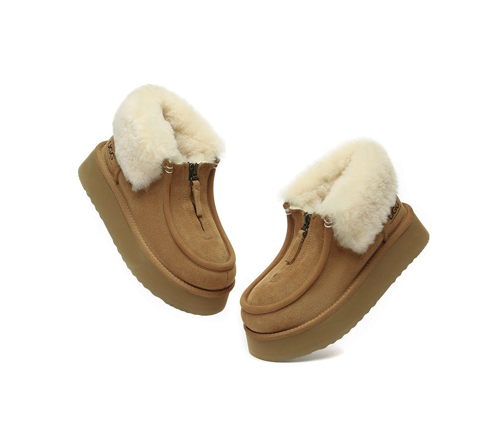 AUSTRALIAN SHEPHERD® UGG Boots Sheepskin Wool Ankle Mini Zip Platform