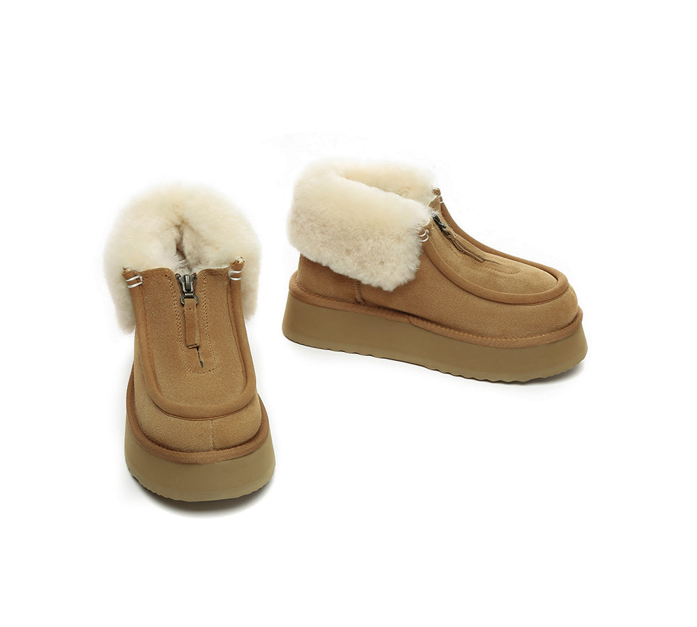 AUSTRALIAN SHEPHERD® UGG Boots Sheepskin Wool Ankle Mini Zip Platform